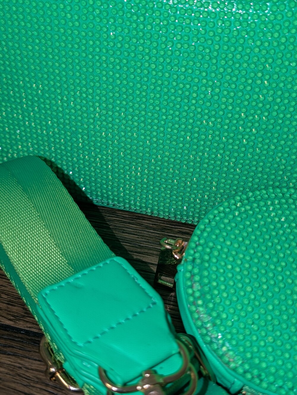 Neon Green Rhinestone Crossbody Bag w/ AirPod Case | Crystal Shoulder Purse NWT - Picture 8 of 8